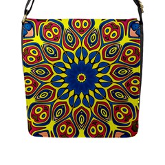 Yellow Flower Mandala Flap Messenger Bag (l)  by designworld65