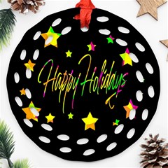 Happy Holidays 4 Round Filigree Ornament (2side)