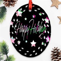 Happy Holidays 5 Oval Filigree Ornament (2-side) 