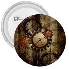 Wonderful Steampunk Design With Clocks And Gears 3  Buttons by FantasyWorld7