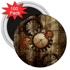 Wonderful Steampunk Design With Clocks And Gears 3  Magnets (100 Pack)