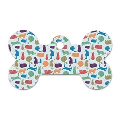 Blue Colorful Cats Silhouettes Pattern Dog Tag Bone (two Sides)