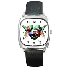 Futuristic Funny Monster Character Face Square Metal Watch