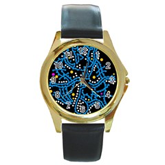 Blue Fantasy Round Gold Metal Watch