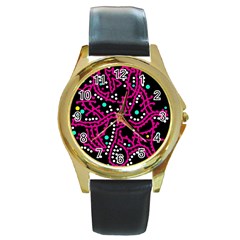 Pink Fantasy Round Gold Metal Watch