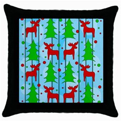 Xmas Reindeer Pattern - Blue Throw Pillow Case (black) by Valentinaart