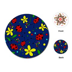 Ladybugs - Blue Playing Cards (round) 