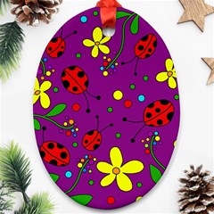 Ladybugs - Purple Oval Ornament (two Sides) by Valentinaart