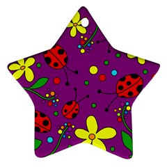 Ladybugs - Purple Star Ornament (two Sides)  by Valentinaart