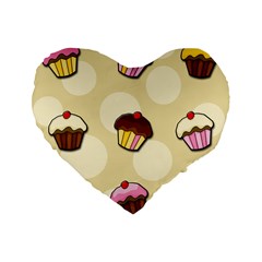 Colorful Cupcakes Pattern Standard 16  Premium Flano Heart Shape Cushions by Valentinaart