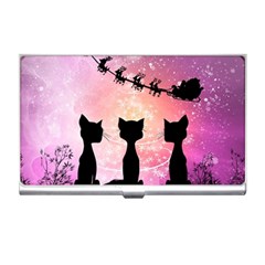 Cats Looking In The Sky At Santa Claus At Night Business Card Holders by FantasyWorld7