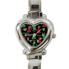 New Year Pattern - Red And Green Heart Italian Charm Watch by Valentinaart