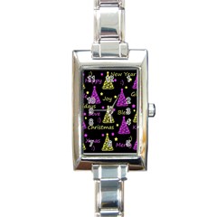 New Year Pattern - Yellow And Purple Rectangle Italian Charm Watch by Valentinaart