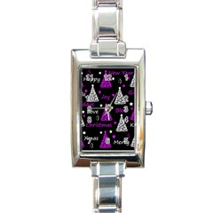 New Year Pattern - Purple Rectangle Italian Charm Watch by Valentinaart