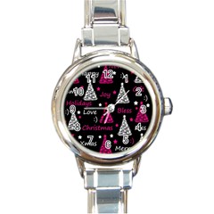 New Year Pattern - Magenta Round Italian Charm Watch by Valentinaart