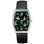 New Year pattern - green Barrel Style Metal Watch Front