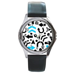 Cyan Right Direction Round Metal Watch by Valentinaart