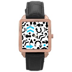 Cyan Right Direction Rose Gold Leather Watch  by Valentinaart