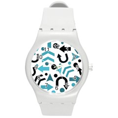 Cyan Direction Pattern Round Plastic Sport Watch (m) by Valentinaart