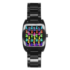 Colorful Cats Pattern Stainless Steel Barrel Watch by Valentinaart