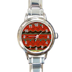 Orange Black And Blue Pattern Round Italian Charm Watch