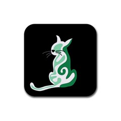 Green Abstract Cat  Rubber Square Coaster (4 Pack)  by Valentinaart