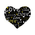 Yellow Love pattern Standard 16  Premium Flano Heart Shape Cushions Back