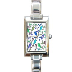 Birds And Flowers - Blue Rectangle Italian Charm Watch