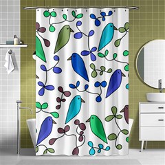 Birds And Flowers - Blue Shower Curtain 48  X 72  (small) 