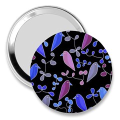 Flowers And Birds - Blue And Purple 3  Handbag Mirrors