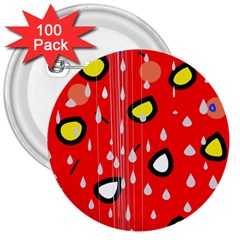 Rainy Day - Red 3  Buttons (100 Pack) 