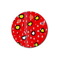 Rainy Day - Red Rubber Round Coaster (4 Pack) 