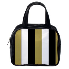 Black Brown Gold White Stripes Elegant Festive Stripe Pattern Classic Handbags (one Side)