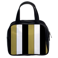 Black Brown Gold White Stripes Elegant Festive Stripe Pattern Classic Handbags (2 Sides)