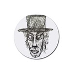 Man With Hat Head Pencil Drawing Illustration Rubber Round Coaster (4 pack)  Front