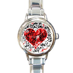 Red Hart - Graffiti Style Round Italian Charm Watch by Valentinaart