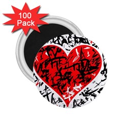 Red Hart - Graffiti Style 2 25  Magnets (100 Pack) 