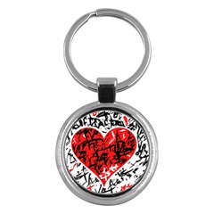 Red Hart - Graffiti Style Key Chains (round)  by Valentinaart