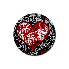 Red Graffiti Style Hart  Rubber Round Coaster (4 Pack) 