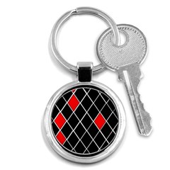 Elegant Black And White Red Diamonds Pattern Key Chains (round) 