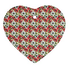 Gorgeous Red Flower Pattern Heart Ornament (2 Sides) by Brittlevirginclothing