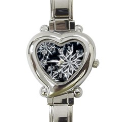 Snowflake In Feather Look, Black And White Heart Italian Charm Watch