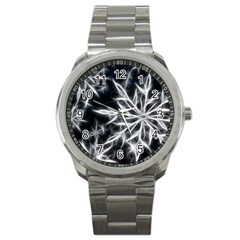 Snowflake In Feather Look, Black And White Sport Metal Watch