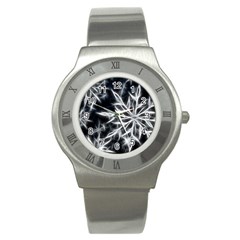 Snowflake In Feather Look, Black And White Stainless Steel Watch