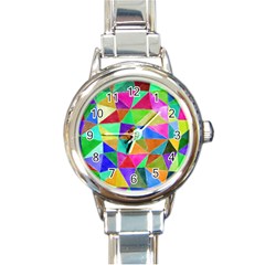 Triangles, Colorful Watercolor Art  Painting Round Italian Charm Watch