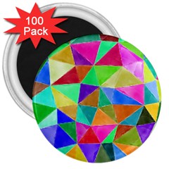 Triangles, Colorful Watercolor Art  Painting 3  Magnets (100 Pack)