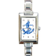 Anchor Aquarel Painting Art, Soft Blue Rectangle Italian Charm Watch