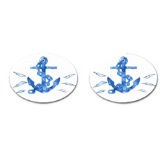 Anchor Aquarel Painting Art, Soft Blue Cufflinks (oval)