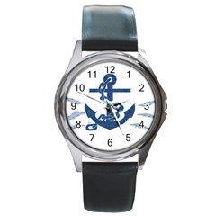 Blue Anchor Oil Painting Art Round Metal Watch