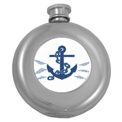 Blue Anchor Oil Painting Art Round Hip Flask (5 Oz)